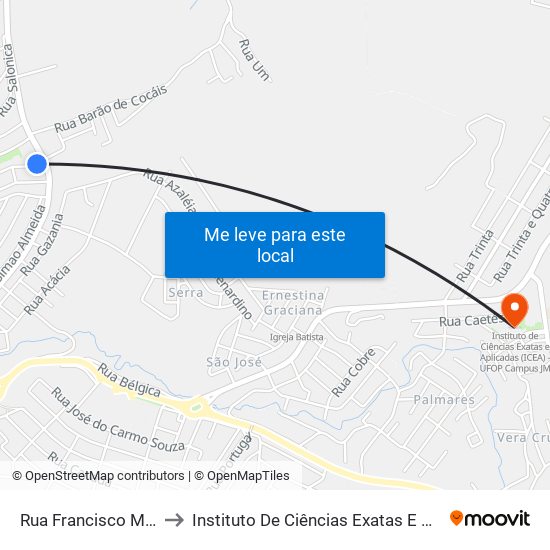 Rua Francisco Moreira Machado, 46 to Instituto De Ciências Exatas E Aplicadas (Icea) - Ufop Campus Jm map