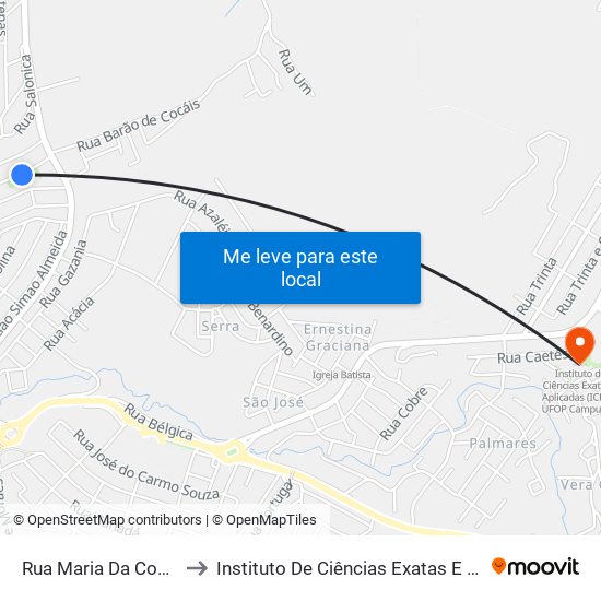 Rua Maria Da Conceição Carvalho, 135 to Instituto De Ciências Exatas E Aplicadas (Icea) - Ufop Campus Jm map