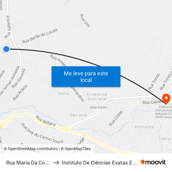 Rua Maria Da Conceição Carvalho, 134 to Instituto De Ciências Exatas E Aplicadas (Icea) - Ufop Campus Jm map