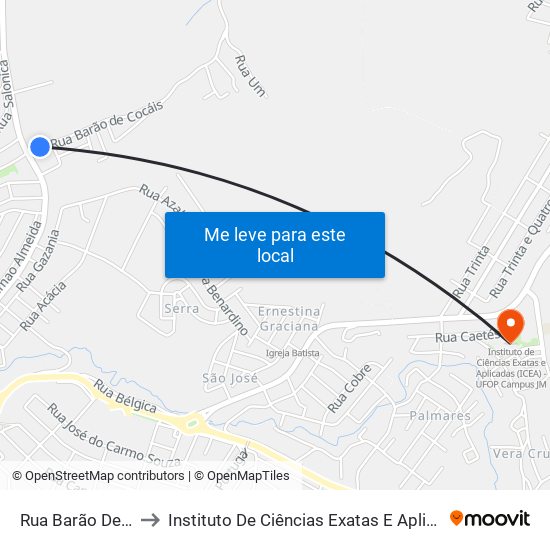 Rua Barão De Cocais, 2031 to Instituto De Ciências Exatas E Aplicadas (Icea) - Ufop Campus Jm map