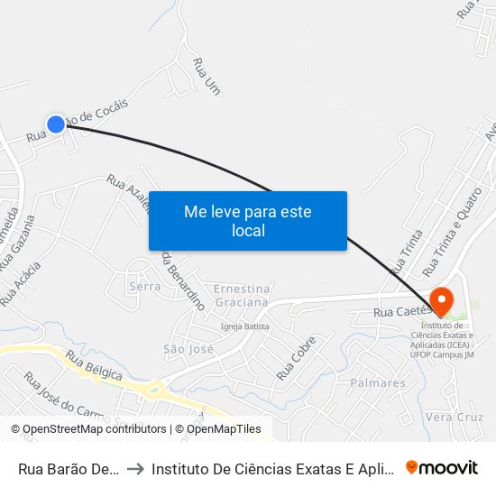Rua Barão De Cocais, 1850 to Instituto De Ciências Exatas E Aplicadas (Icea) - Ufop Campus Jm map