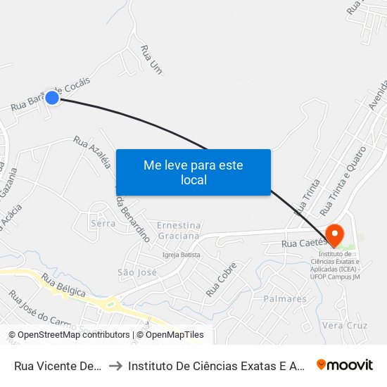 Rua Vicente De Paulo Soares, 52 to Instituto De Ciências Exatas E Aplicadas (Icea) - Ufop Campus Jm map