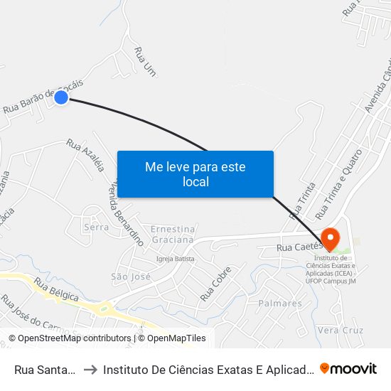 Rua Santa Cruz, 140 to Instituto De Ciências Exatas E Aplicadas (Icea) - Ufop Campus Jm map