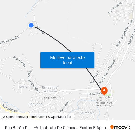 Rua Barão De Cocais, 888 to Instituto De Ciências Exatas E Aplicadas (Icea) - Ufop Campus Jm map