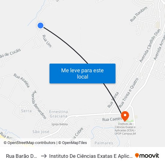 Rua Barão De Cocais, 735 to Instituto De Ciências Exatas E Aplicadas (Icea) - Ufop Campus Jm map
