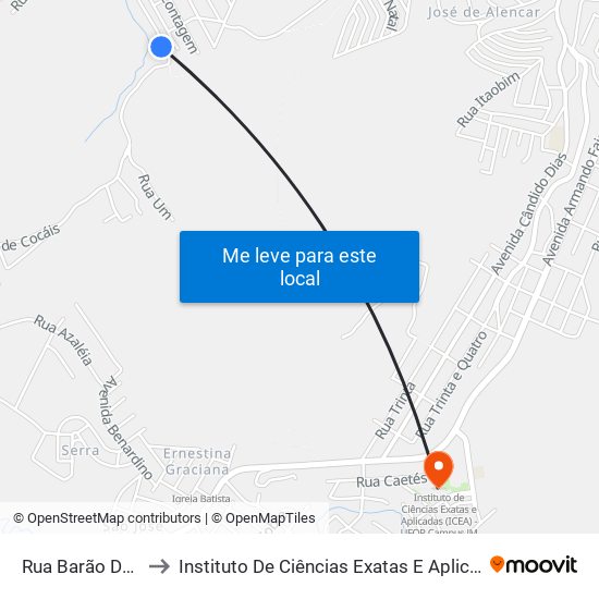 Rua Barão De Cocais, 260 to Instituto De Ciências Exatas E Aplicadas (Icea) - Ufop Campus Jm map