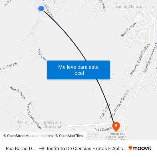 Rua Barão De Cocais, 161 to Instituto De Ciências Exatas E Aplicadas (Icea) - Ufop Campus Jm map