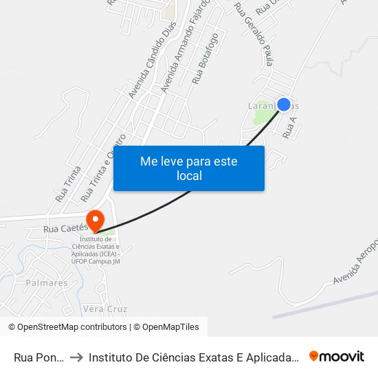 Rua Pontal, 130 to Instituto De Ciências Exatas E Aplicadas (Icea) - Ufop Campus Jm map