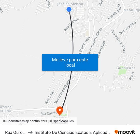 Rua Ouro Fino, 15 to Instituto De Ciências Exatas E Aplicadas (Icea) - Ufop Campus Jm map