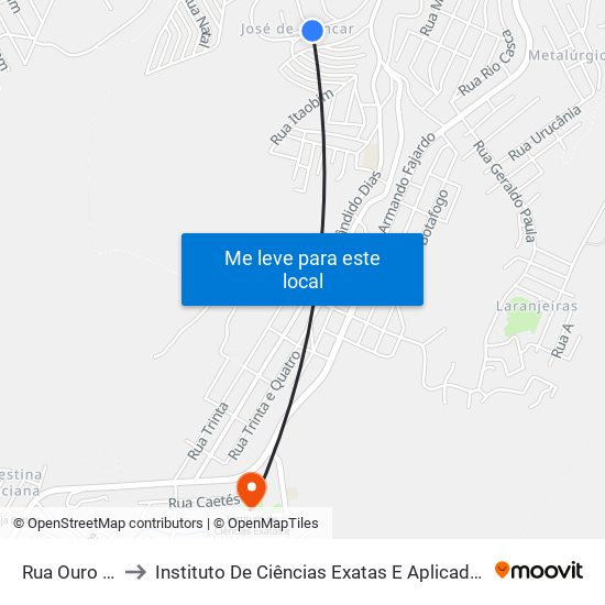 Rua Ouro Fino, 150 to Instituto De Ciências Exatas E Aplicadas (Icea) - Ufop Campus Jm map