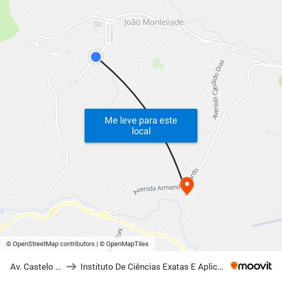 Av. Castelo Branco, 316 to Instituto De Ciências Exatas E Aplicadas (Icea) - Ufop Campus Jm map