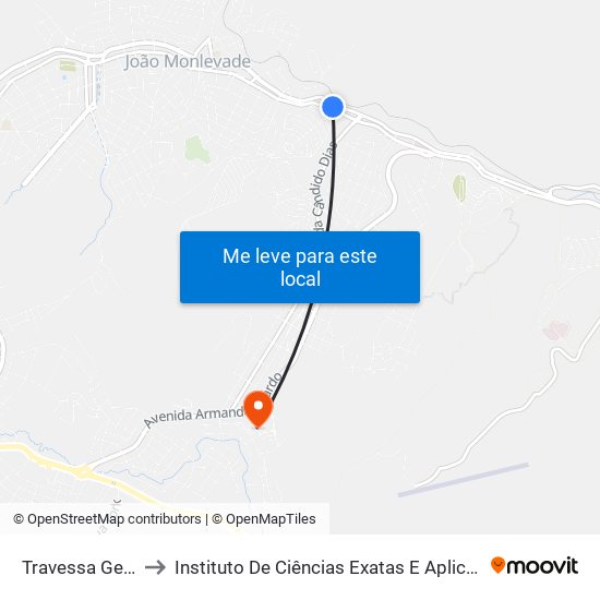 Travessa Getúlio Vargas to Instituto De Ciências Exatas E Aplicadas (Icea) - Ufop Campus Jm map
