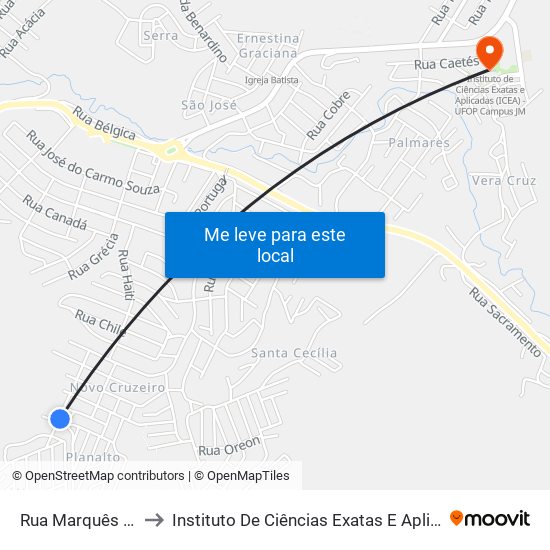 Rua Marquês De Maricá, 327 to Instituto De Ciências Exatas E Aplicadas (Icea) - Ufop Campus Jm map