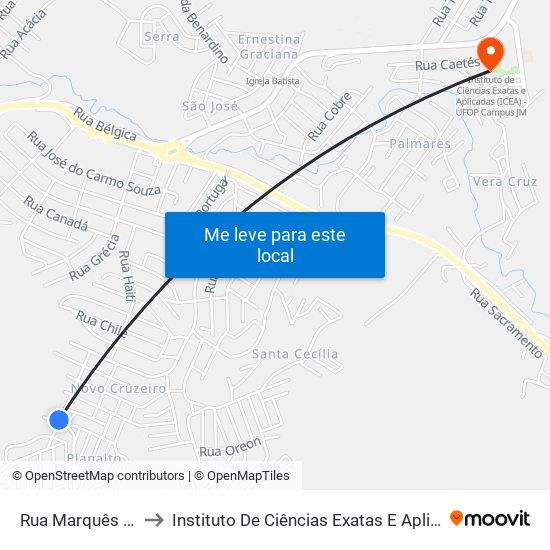 Rua Marquês De Maricá, 340 to Instituto De Ciências Exatas E Aplicadas (Icea) - Ufop Campus Jm map