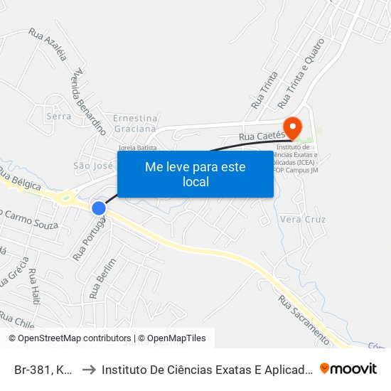 Br-381, Km 357 Sul to Instituto De Ciências Exatas E Aplicadas (Icea) - Ufop Campus Jm map