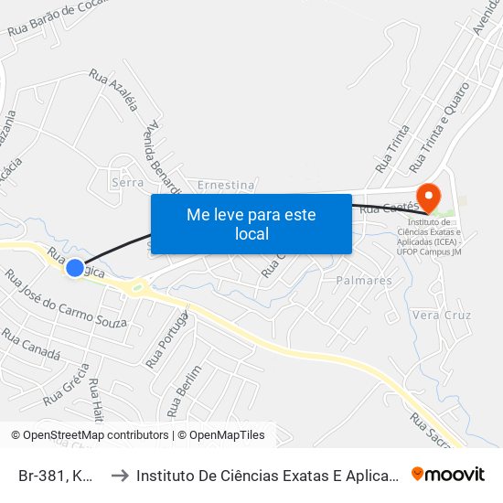 Br-381, Km 357,5 Sul to Instituto De Ciências Exatas E Aplicadas (Icea) - Ufop Campus Jm map