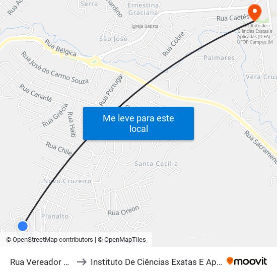 Rua Vereador Bras Gandra, 111 to Instituto De Ciências Exatas E Aplicadas (Icea) - Ufop Campus Jm map