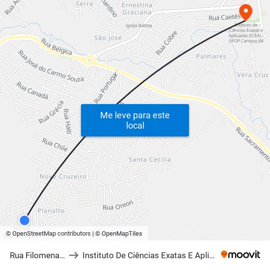 Rua Filomena Tomazia, 120 to Instituto De Ciências Exatas E Aplicadas (Icea) - Ufop Campus Jm map