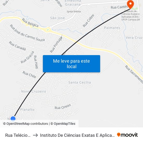 Rua Telécio Batista, 81 to Instituto De Ciências Exatas E Aplicadas (Icea) - Ufop Campus Jm map