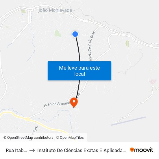 Rua Itabira, 520 to Instituto De Ciências Exatas E Aplicadas (Icea) - Ufop Campus Jm map