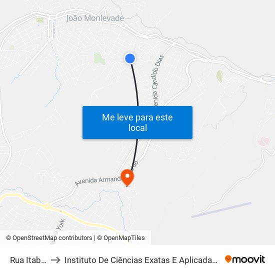 Rua Itabira, 535 to Instituto De Ciências Exatas E Aplicadas (Icea) - Ufop Campus Jm map