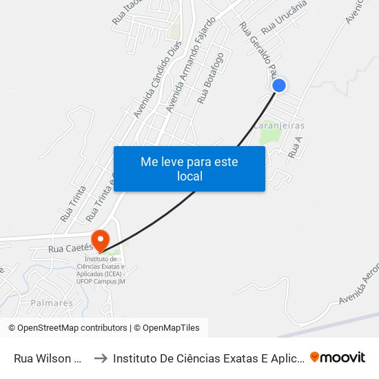 Rua Wilson De Souza, 678 to Instituto De Ciências Exatas E Aplicadas (Icea) - Ufop Campus Jm map