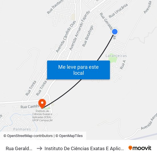 Rua Geraldo Paula, 475 to Instituto De Ciências Exatas E Aplicadas (Icea) - Ufop Campus Jm map