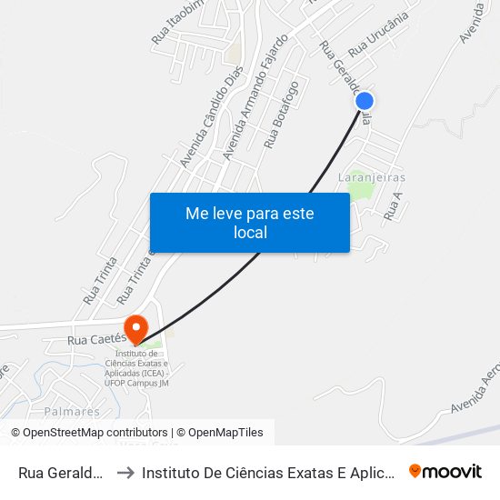 Rua Geraldo Paula, 470 to Instituto De Ciências Exatas E Aplicadas (Icea) - Ufop Campus Jm map