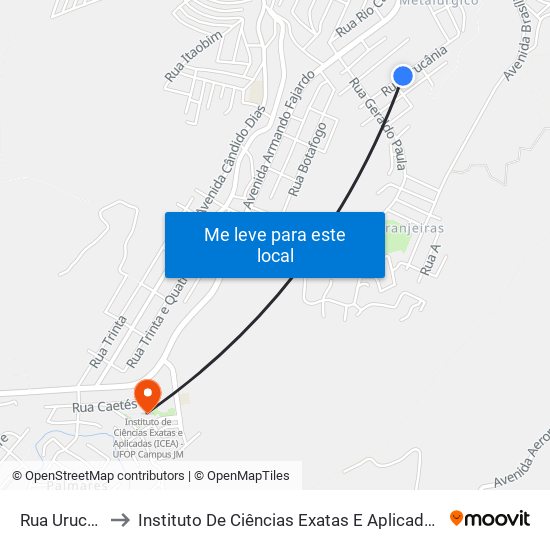 Rua Urucânia, 260 to Instituto De Ciências Exatas E Aplicadas (Icea) - Ufop Campus Jm map