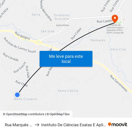 Rua Marquês De Maricá, 125 to Instituto De Ciências Exatas E Aplicadas (Icea) - Ufop Campus Jm map