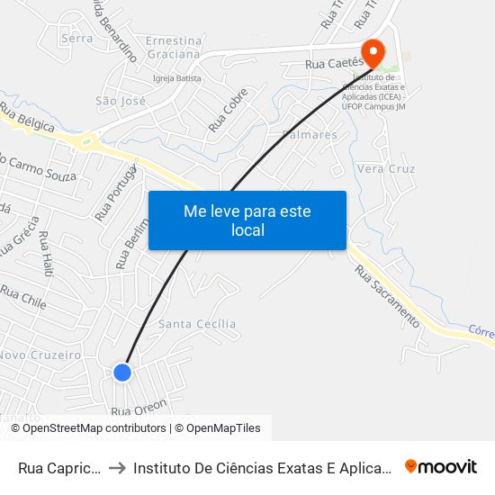 Rua Capricórnio, 120 to Instituto De Ciências Exatas E Aplicadas (Icea) - Ufop Campus Jm map