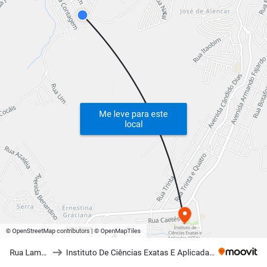 Rua Lambari, 200 to Instituto De Ciências Exatas E Aplicadas (Icea) - Ufop Campus Jm map