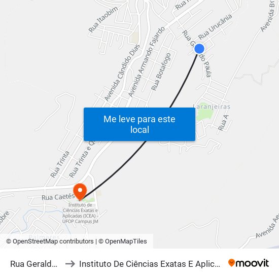 Rua Geraldo Paula, 345 to Instituto De Ciências Exatas E Aplicadas (Icea) - Ufop Campus Jm map