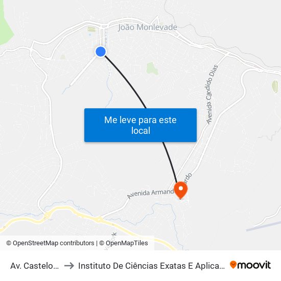 Av. Castelo Branco, 55 to Instituto De Ciências Exatas E Aplicadas (Icea) - Ufop Campus Jm map