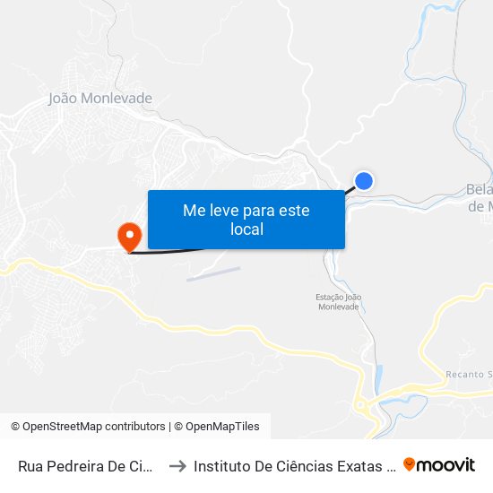 Rua Pedreira De Cima | Ponto Final Do Pedreira to Instituto De Ciências Exatas E Aplicadas (Icea) - Ufop Campus Jm map