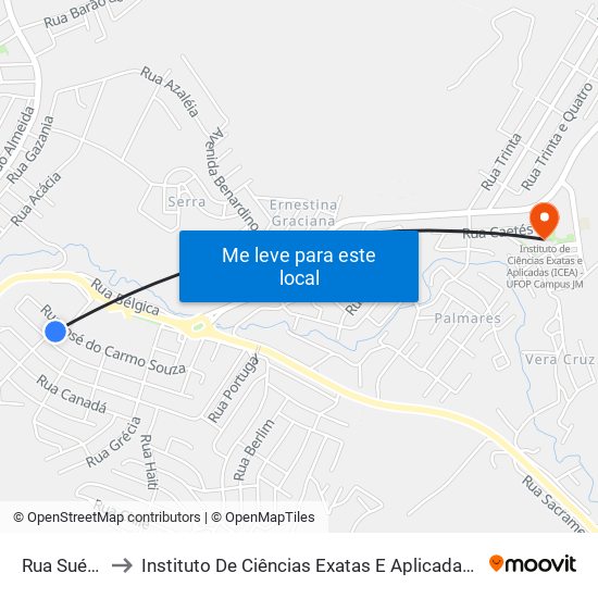 Rua Suécia, 105 to Instituto De Ciências Exatas E Aplicadas (Icea) - Ufop Campus Jm map