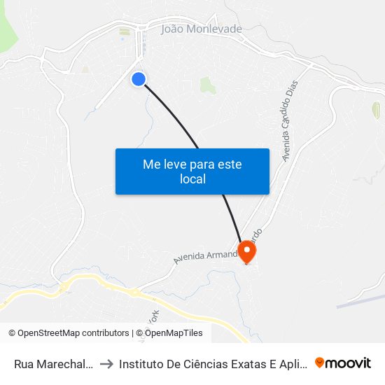 Rua Marechal Deodoro, 188 to Instituto De Ciências Exatas E Aplicadas (Icea) - Ufop Campus Jm map