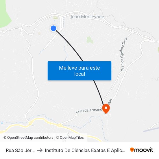 Rua São Jerônimo, 245 to Instituto De Ciências Exatas E Aplicadas (Icea) - Ufop Campus Jm map