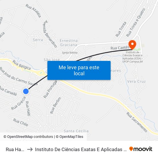 Rua Haiti, 255 to Instituto De Ciências Exatas E Aplicadas (Icea) - Ufop Campus Jm map