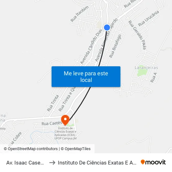 Av. Isaac Casemiro Gomes, 1463 to Instituto De Ciências Exatas E Aplicadas (Icea) - Ufop Campus Jm map
