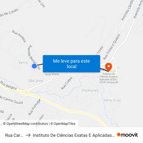 Rua Caraça, 35 to Instituto De Ciências Exatas E Aplicadas (Icea) - Ufop Campus Jm map