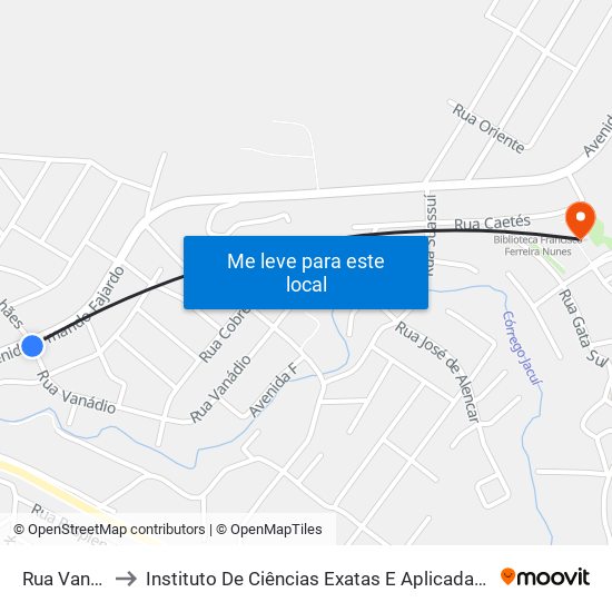 Rua Vanádio, 10 to Instituto De Ciências Exatas E Aplicadas (Icea) - Ufop Campus Jm map