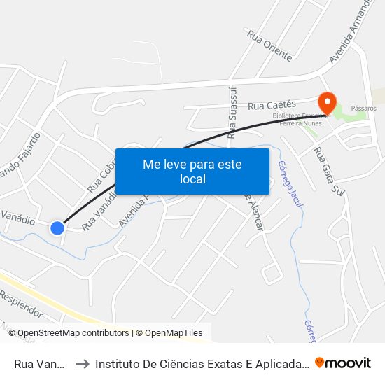 Rua Vanádio, 370 to Instituto De Ciências Exatas E Aplicadas (Icea) - Ufop Campus Jm map