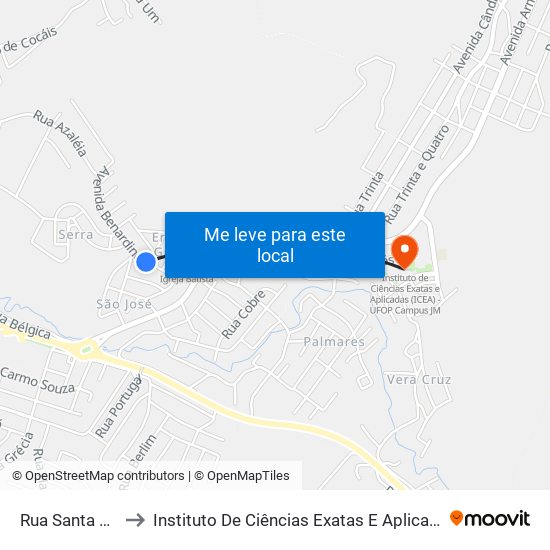 Rua Santa Helena, 152 to Instituto De Ciências Exatas E Aplicadas (Icea) - Ufop Campus Jm map