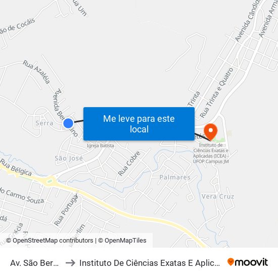 Av. São Bernardino, 140 to Instituto De Ciências Exatas E Aplicadas (Icea) - Ufop Campus Jm map