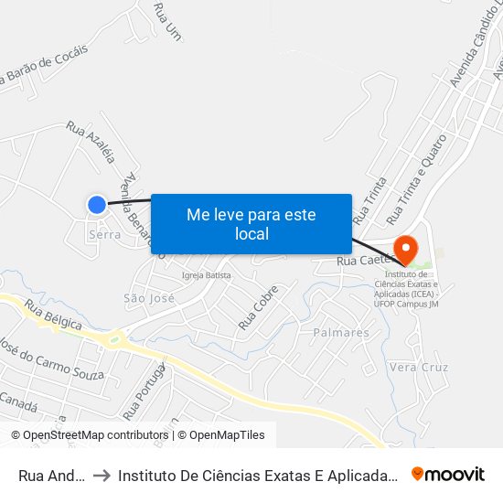 Rua Andes, 284 to Instituto De Ciências Exatas E Aplicadas (Icea) - Ufop Campus Jm map