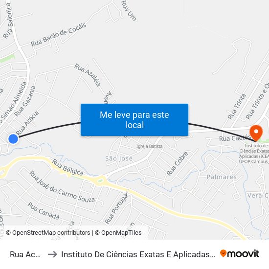 Rua Acácia, 86 to Instituto De Ciências Exatas E Aplicadas (Icea) - Ufop Campus Jm map