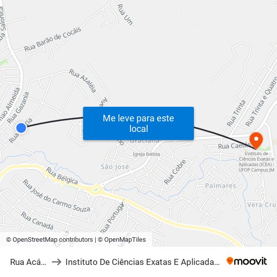 Rua Acácia, 250 to Instituto De Ciências Exatas E Aplicadas (Icea) - Ufop Campus Jm map