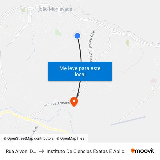 Rua Alvoni De Castro, 45 to Instituto De Ciências Exatas E Aplicadas (Icea) - Ufop Campus Jm map