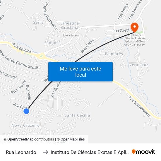 Rua Leonardo Diniz Dias, 513 to Instituto De Ciências Exatas E Aplicadas (Icea) - Ufop Campus Jm map
